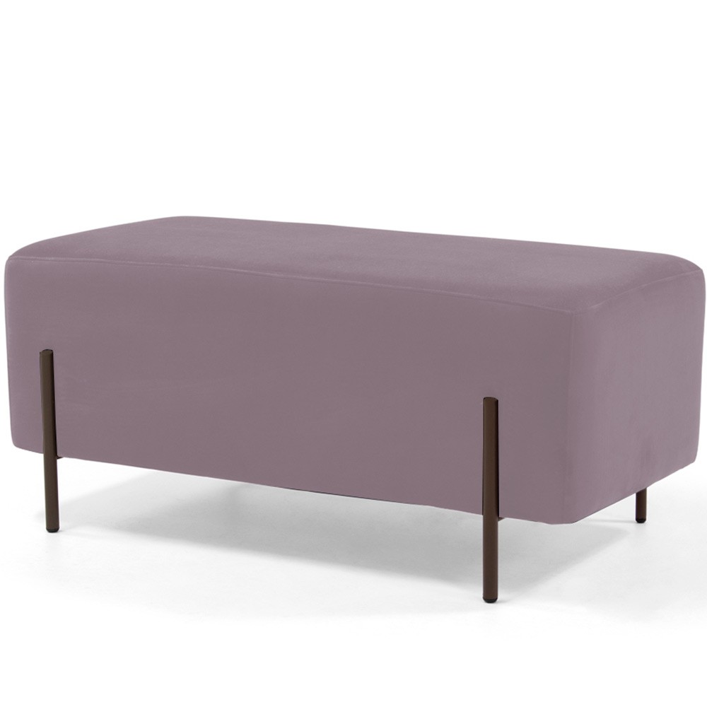 Kit 02 Puffs Retangular Decorativo Status 90x45 D02 Pés de Aço Veludo Rosê C-305 - Lyam Decor