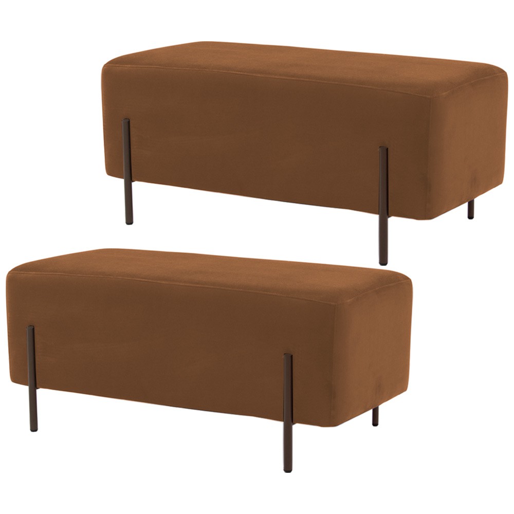 Kit 02 Puffs Retangular Decorativo Status 90x45 D02 Pés de Aço Veludo Telha C-262 - Lyam Decor