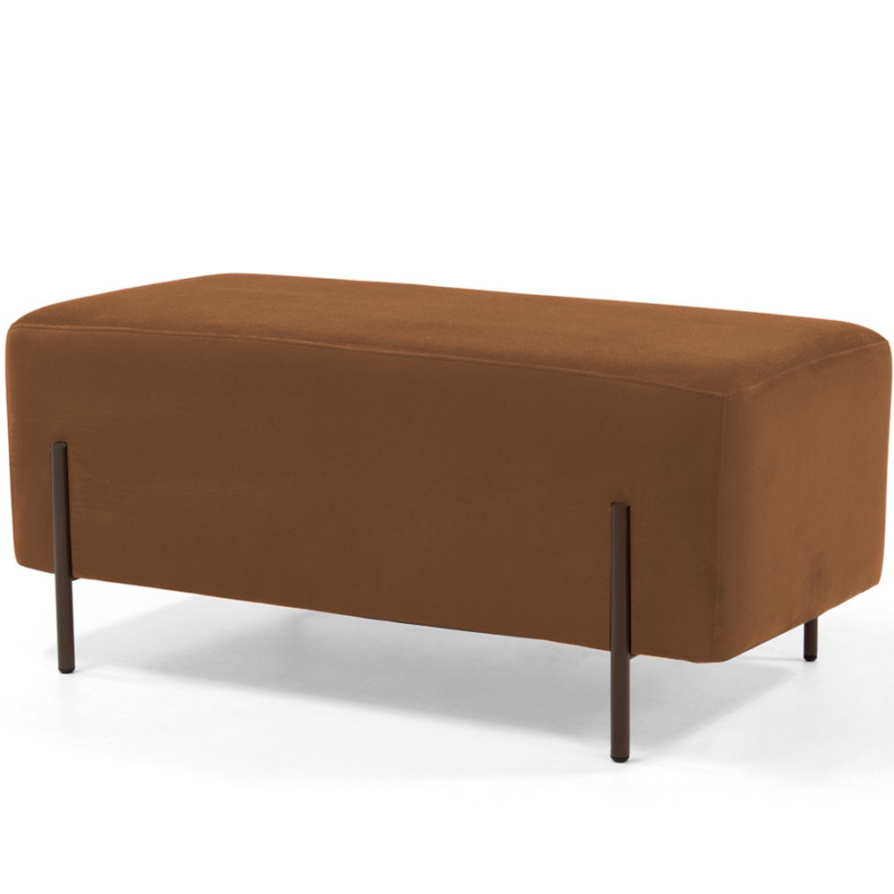 Kit 02 Puffs Retangular Decorativo Status 90x45 D02 Pés de Aço Veludo Telha C-262 - Lyam Decor