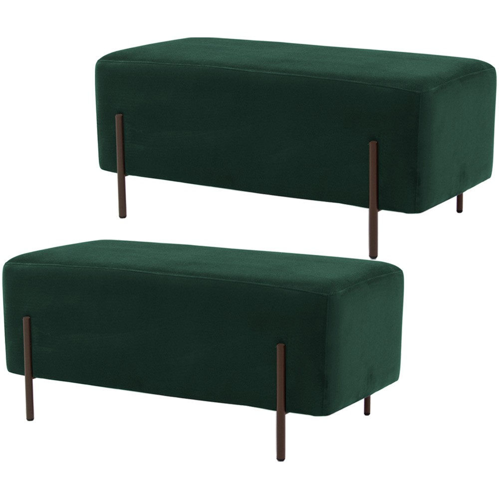 Kit 02 Puffs Retangular Decorativo Status 90x45 D02 Pés de Aço Veludo Verde Musgo C-303 - Lyam Decor