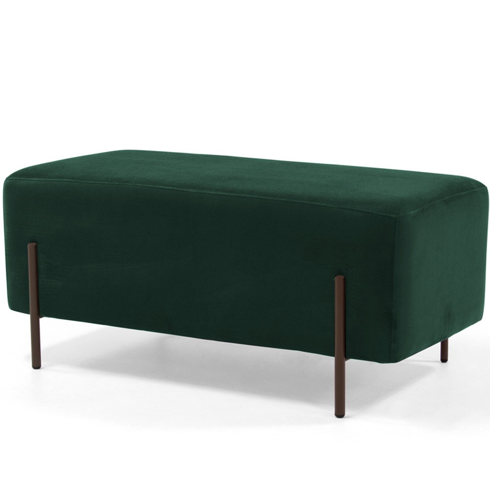 Kit 02 Puffs Retangular Decorativo Status 90x45 D02 Pés de Aço Veludo Verde Musgo C-303 - Lyam Decor