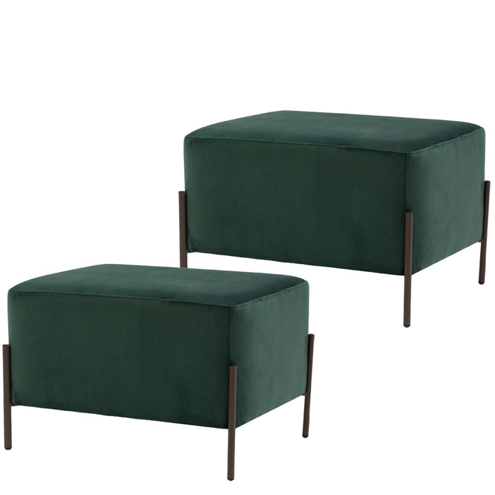 Kit 02 Puffs Retangular Decorativo Status D02 Pés de Aço Veludo Verde C-303 - Lyam Decor