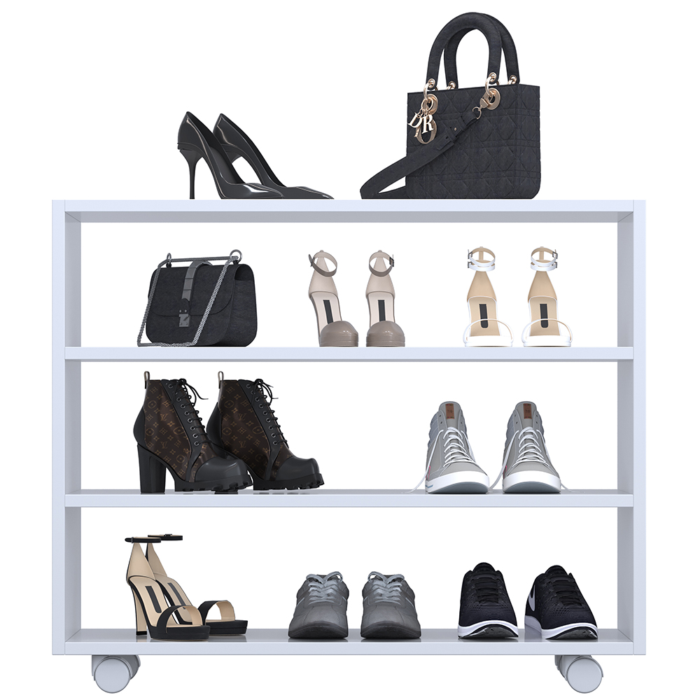 Kit 02 Sapateiras Multiuso Organizador Com 03 Prateleiras E Rodízio Pérola L03 Branco - Lyam Decor