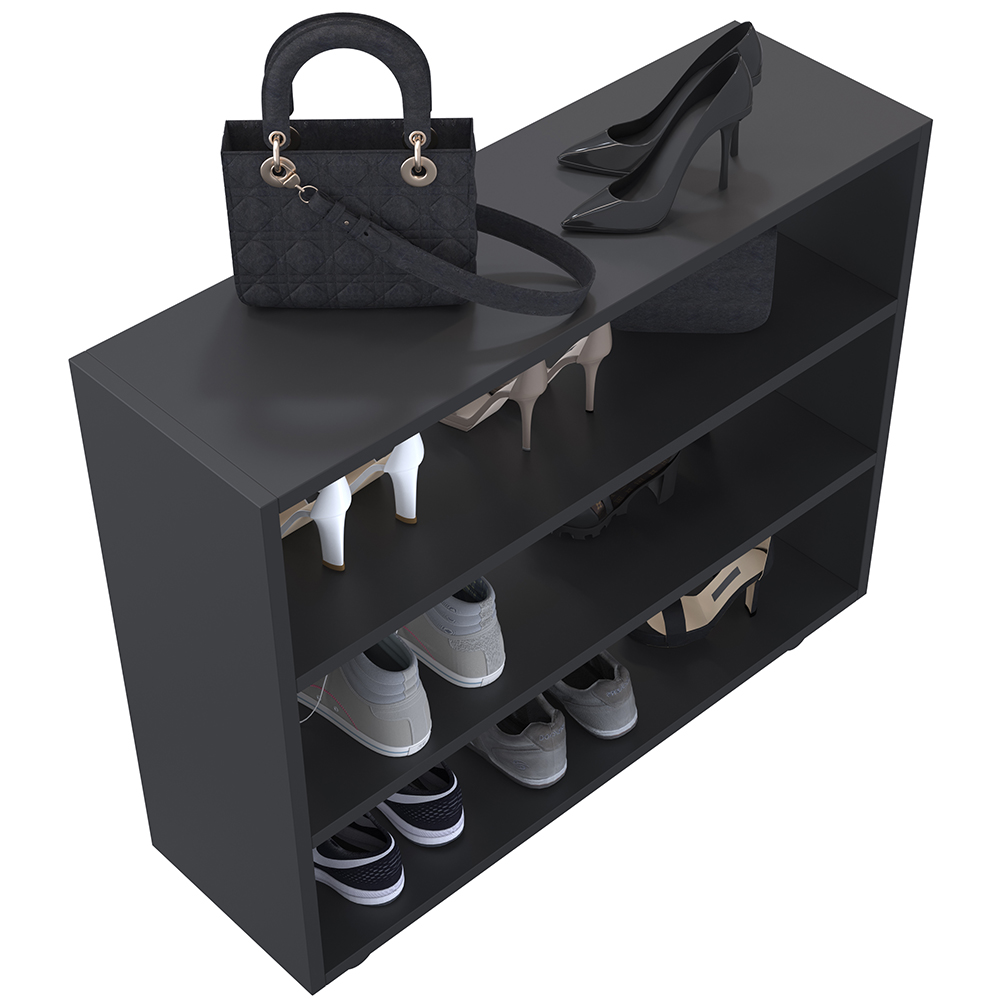 Kit 02 Sapateiras Multiuso Organizador Com 03 Prateleiras E Rodízio Pérola L03 Preto - Lyam Decor