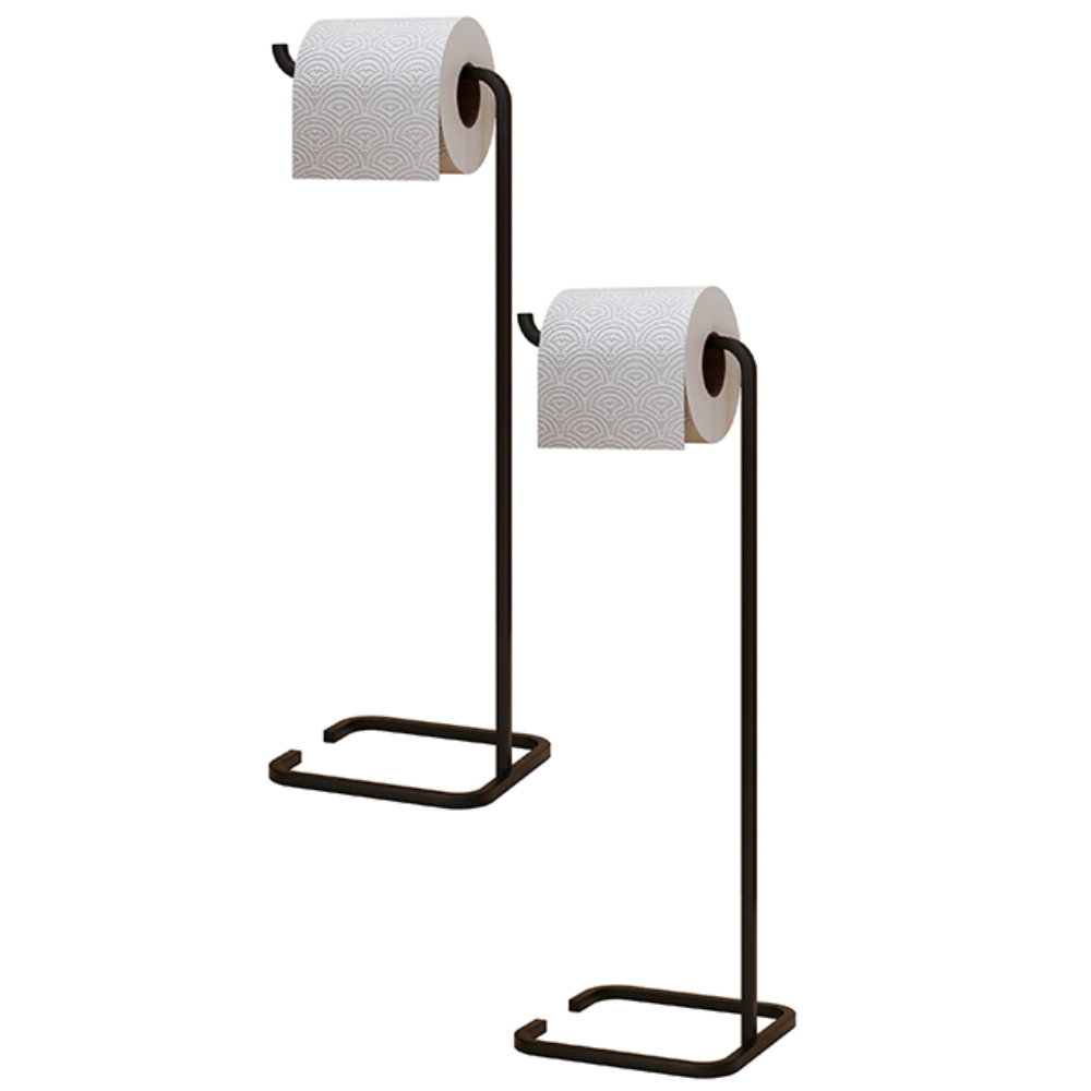 Kit 02 Suportes Papeleira De Chão Para Banheiro Lavabo Set Aço Multiuso D01 Preto Fosco - Lyam Decor