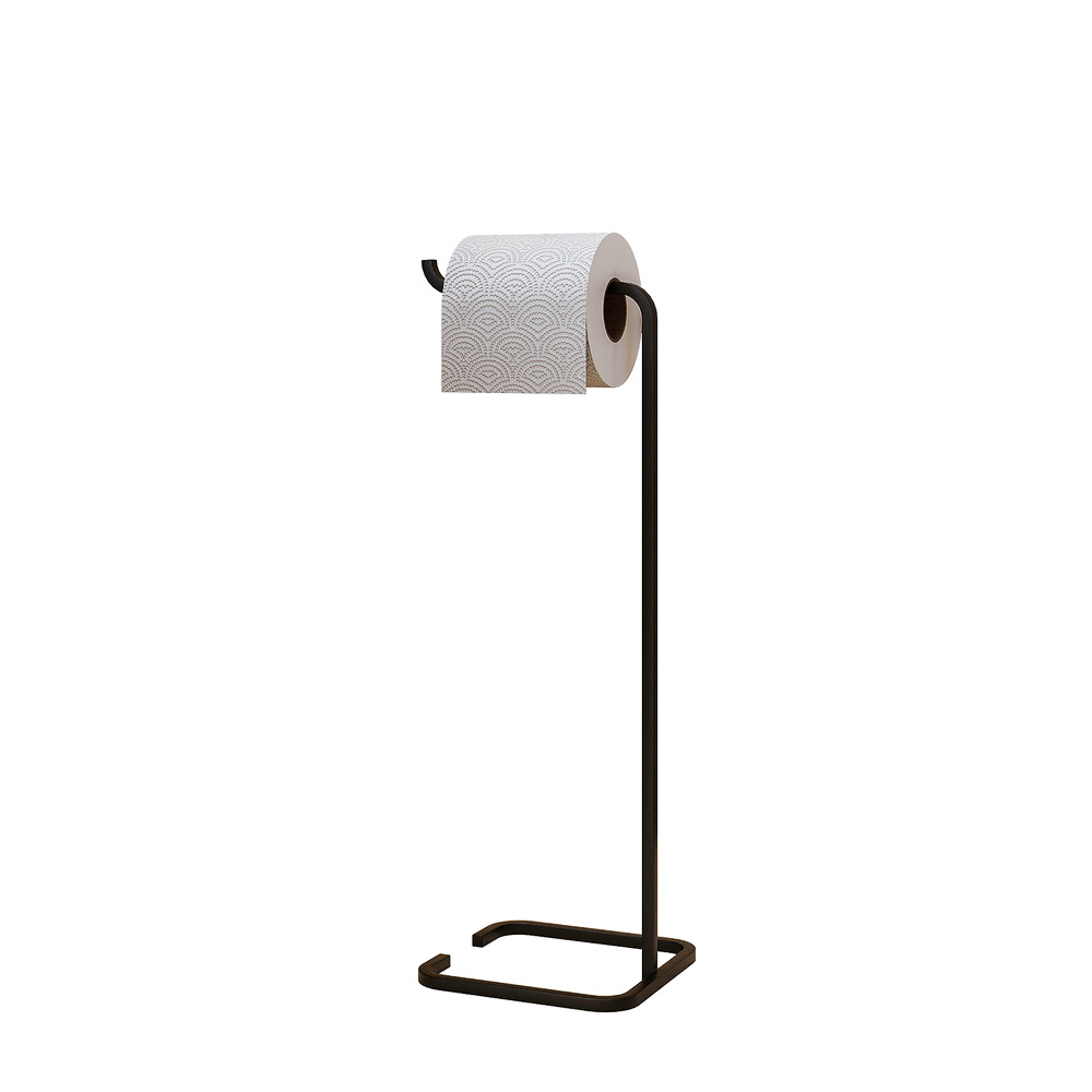Kit 02 Suportes Papeleira De Chão Para Banheiro Lavabo Set Aço Multiuso D01 Preto Fosco - Lyam Decor