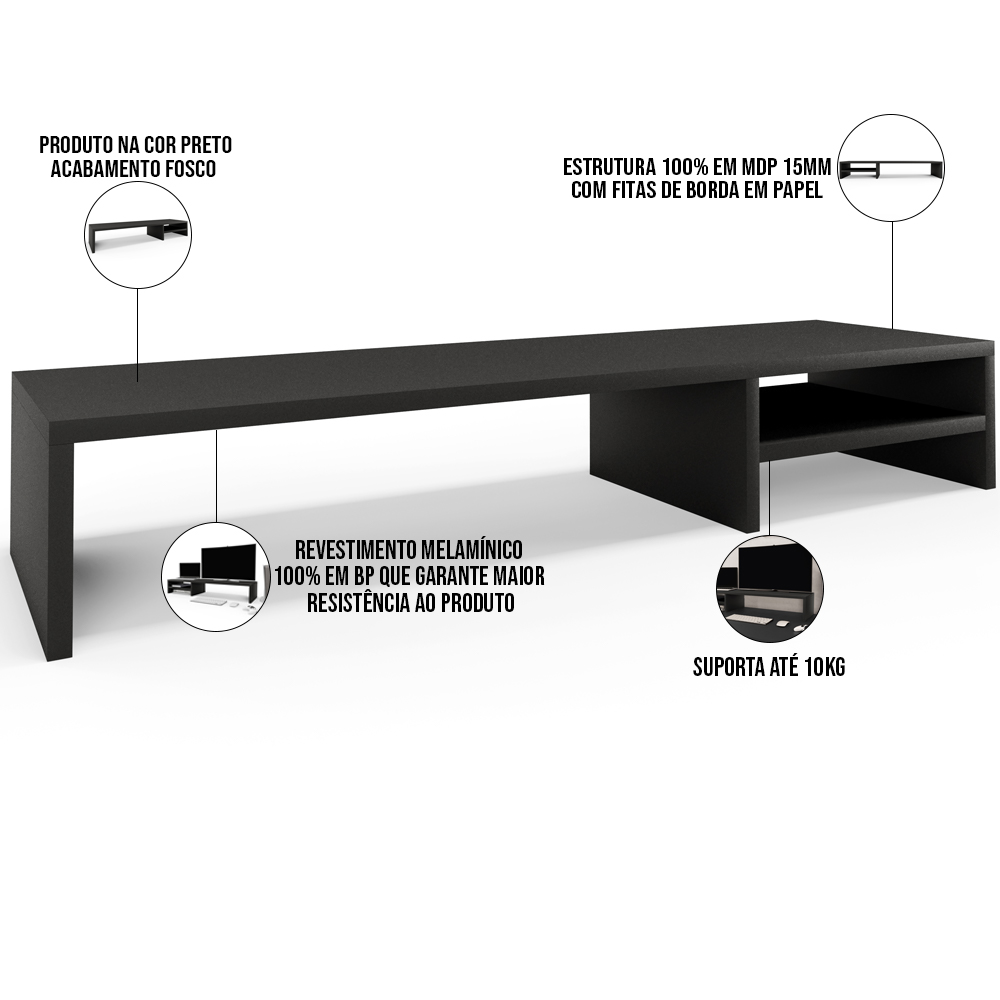 Kit 02 Suportes Para Monitor Stand Home Office Lap 90 cm L03 Preto - Lyam