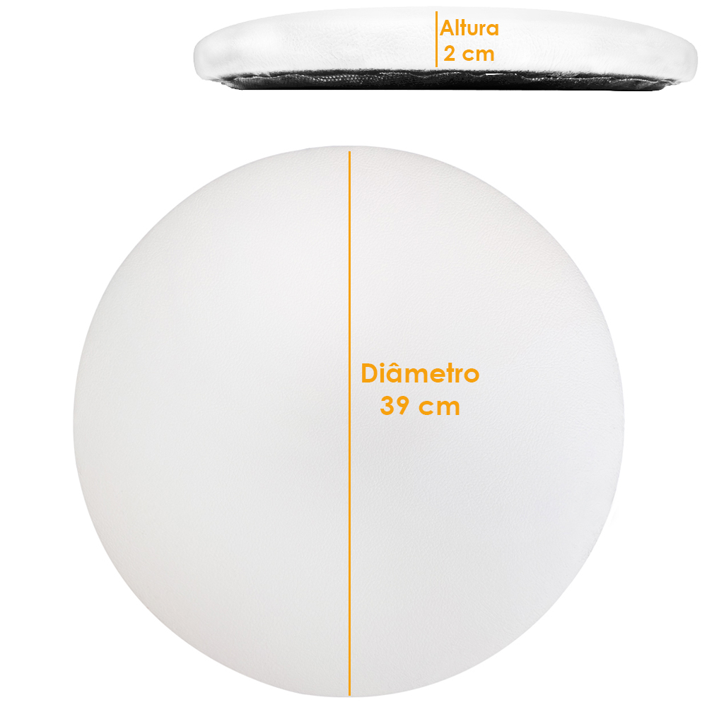 Kit 03 Assentos Redondo Banqueta Cadeira Estofados Poltronas H02 Corino Branco 39 cm - Lyam Decor