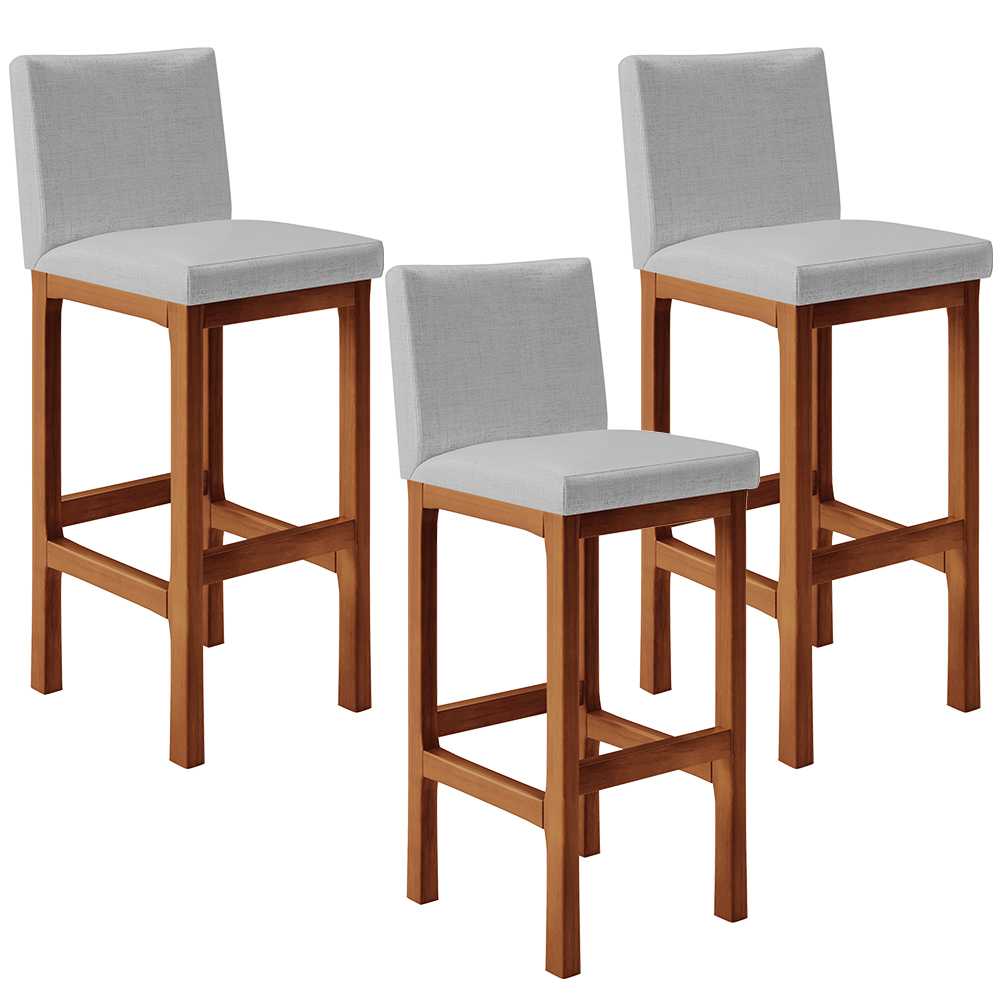 Kit 03 Banqueta Alta Para Cozinha Sala De Jantar Fixa Alya L02 Facto Cinza Metalizado - Lyam Decor