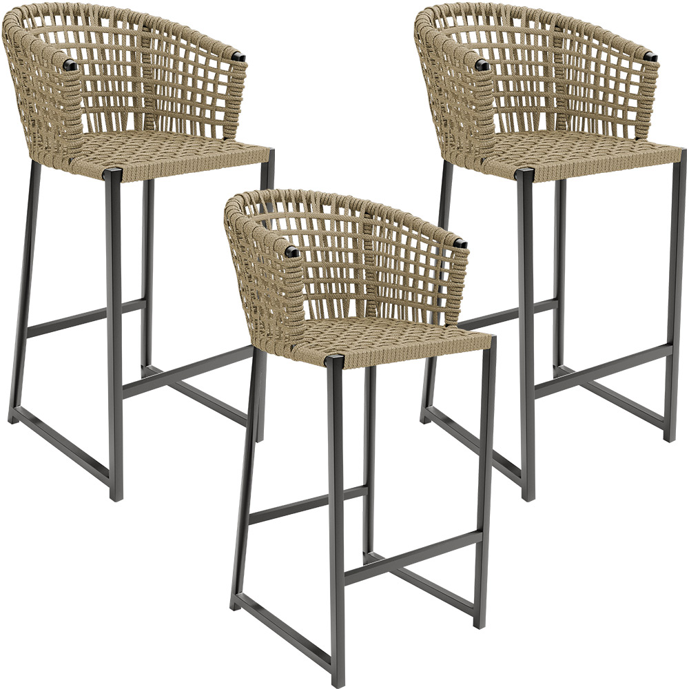 Kit 03 Banqueta Para Área Gourmet Cozinha Varanda Corda Náutica Porto D04 Bege - Lyam Decor