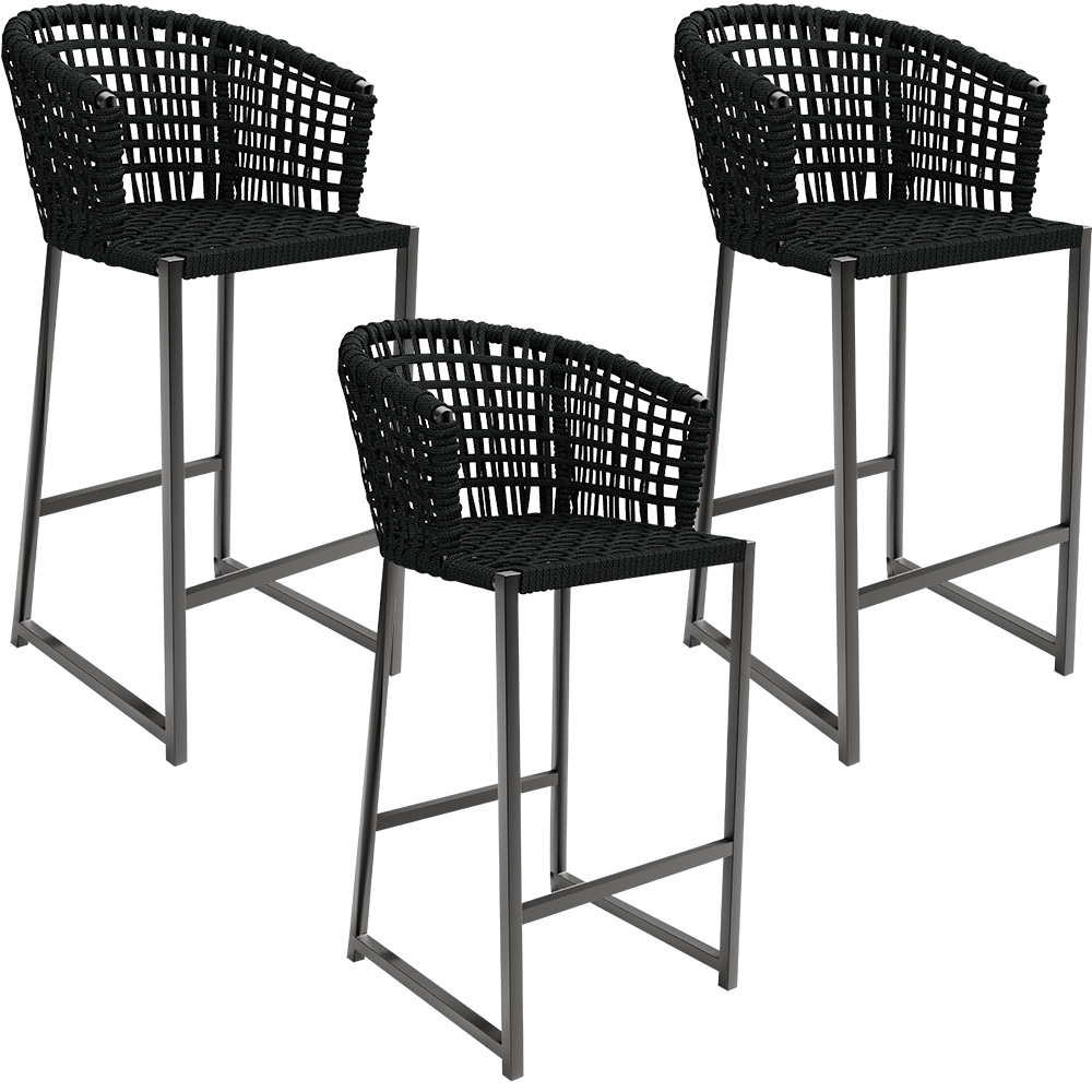 Kit 03 Banqueta Para Área Gourmet Cozinha Varanda Corda Náutica Porto D04 Preto - Lyam Decor