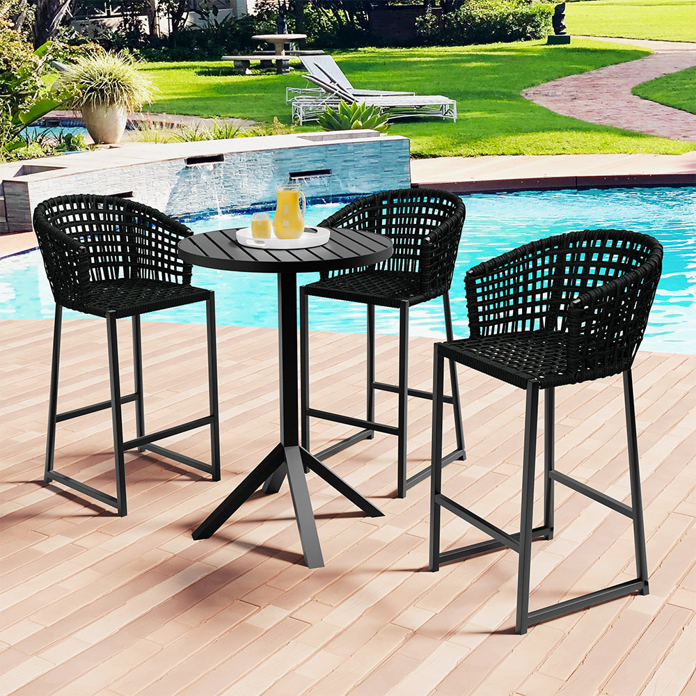 Kit 03 Banqueta Para Área Gourmet Cozinha Varanda Corda Náutica Porto D04 Preto - Lyam Decor