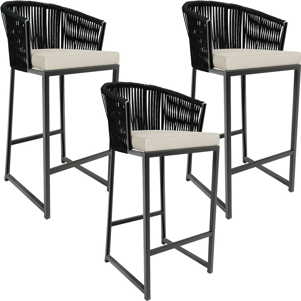 Kit 03 Banqueta Para Área Gourmet Cozinha Varanda Corda Náutica Sunset D04 Preto - Lyam Decor
