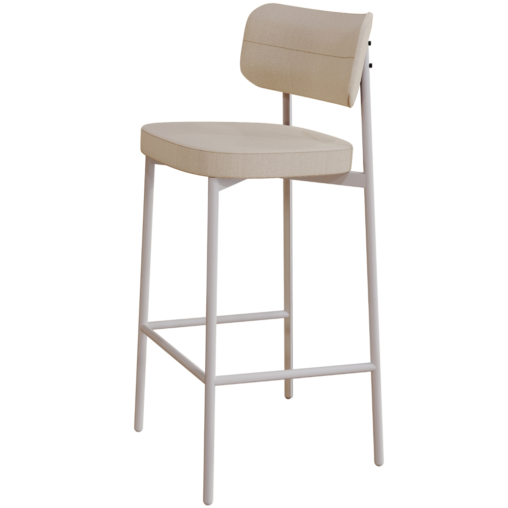 Kit 03 Banquetas Alta Bar Cozinha Sala De Jantar Aço Branco Kaira C01 Linho Areia - Lyam Decor