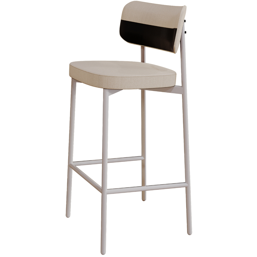 Kit 03 Banquetas Alta Bar Cozinha Sala De Jantar Aço Branco Kaira C01 Linho Areia Courino Preto - Lyam Decor