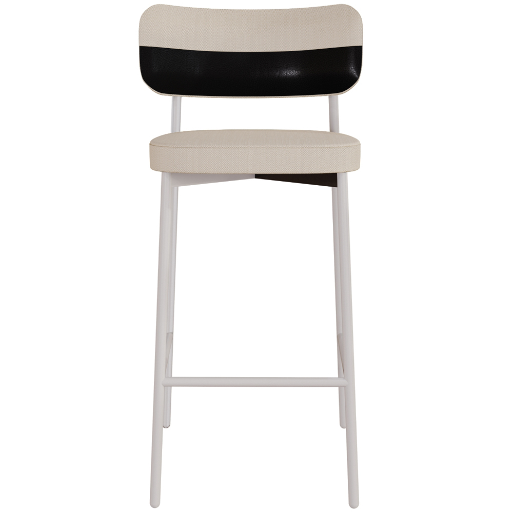 Kit 03 Banquetas Alta Bar Cozinha Sala De Jantar Aço Branco Kaira C01 Linho Areia Courino Preto - Lyam Decor