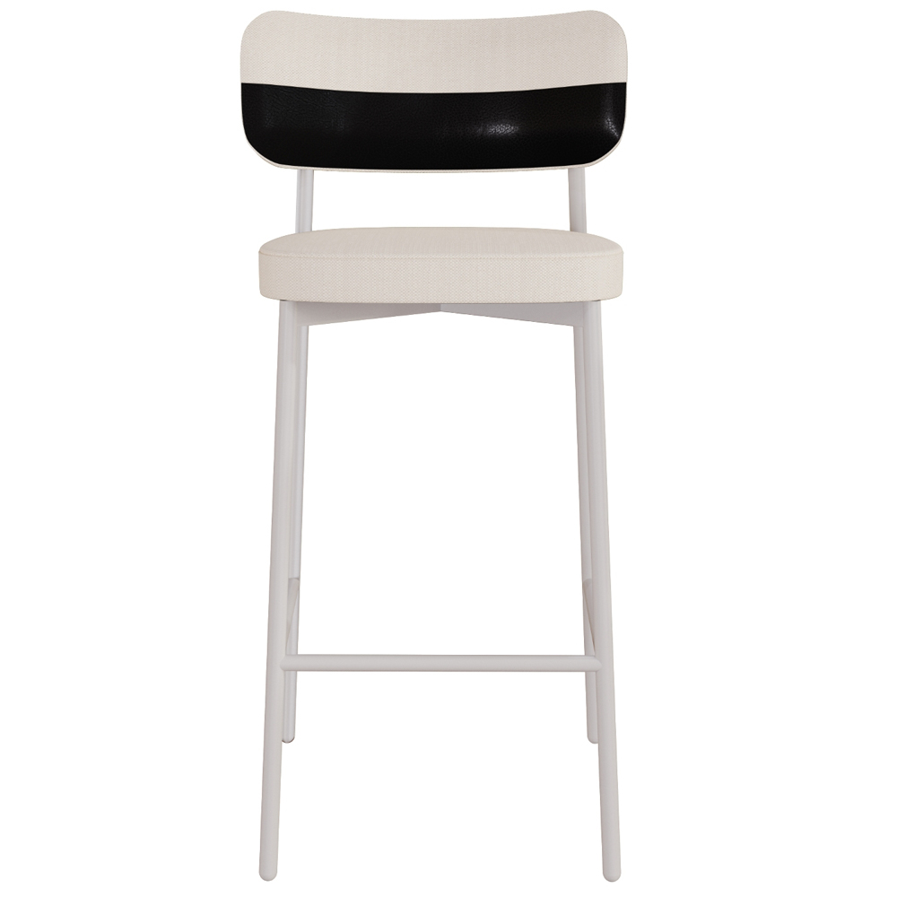 Kit 03 Banquetas Alta Bar Cozinha Sala De Jantar Aço Branco Kaira C01 Linho Palha Courino Preto - Lyam Decor