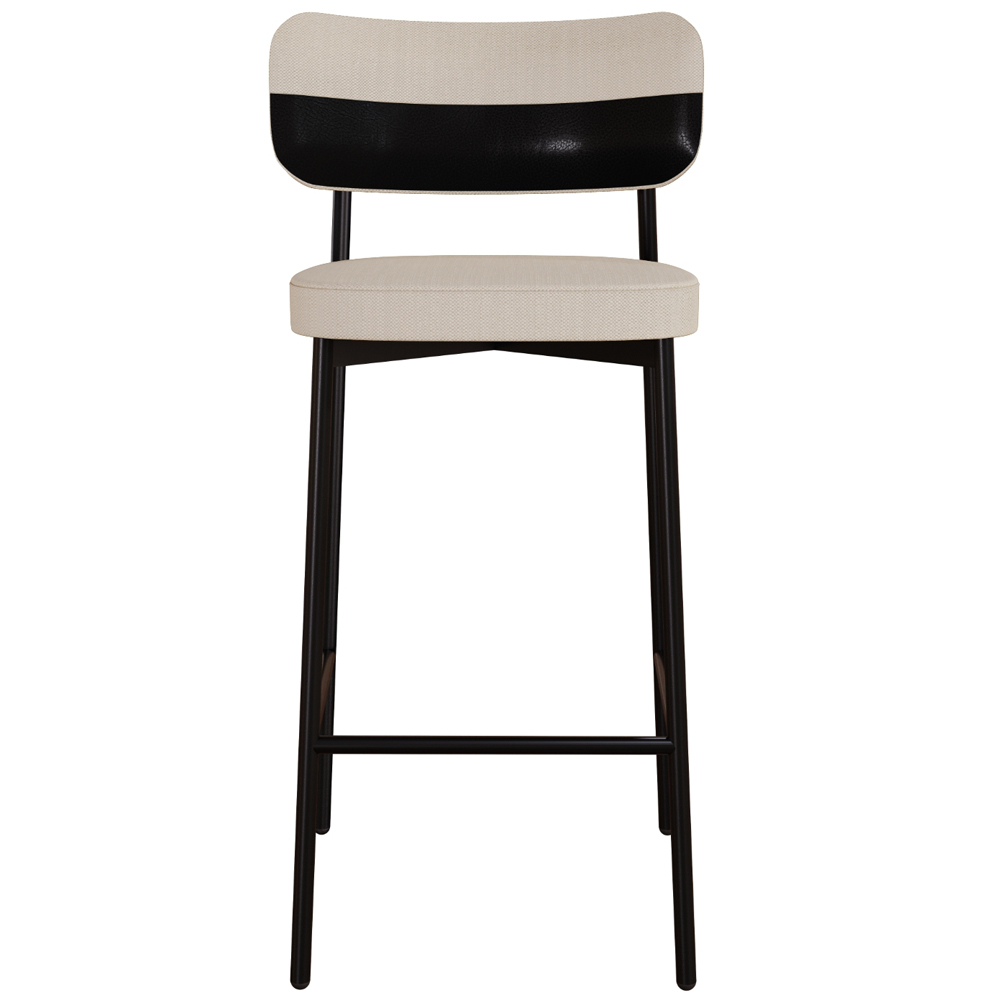 Kit 03 Banquetas Alta Bar Cozinha Sala De Jantar Aço Preto Kaira C01 Linho Areia Courino Preto - Lyam Decor