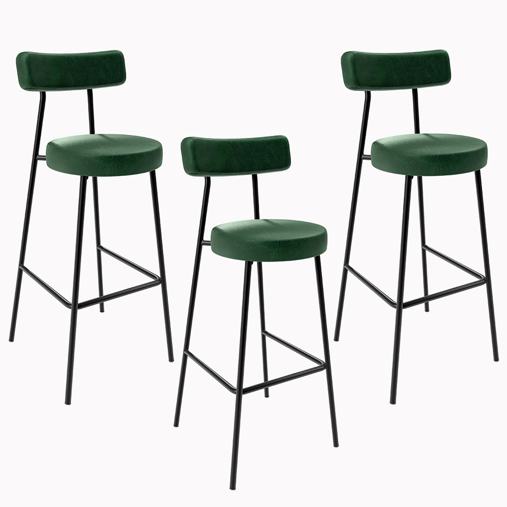 Kit 03 Banquetas Alta Bar Cozinha Sala De Jantar Em Aço Milão F01 Facto Verde Musgo - Lyam Decor