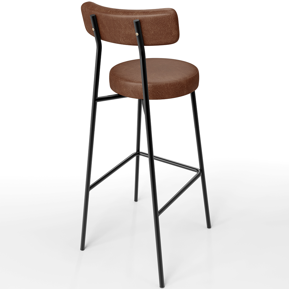 Kit 03 Banquetas Alta Bar Cozinha Sala De Jantar Em Aço Milão L02 Couríssimo Marrom - Lyam Decor