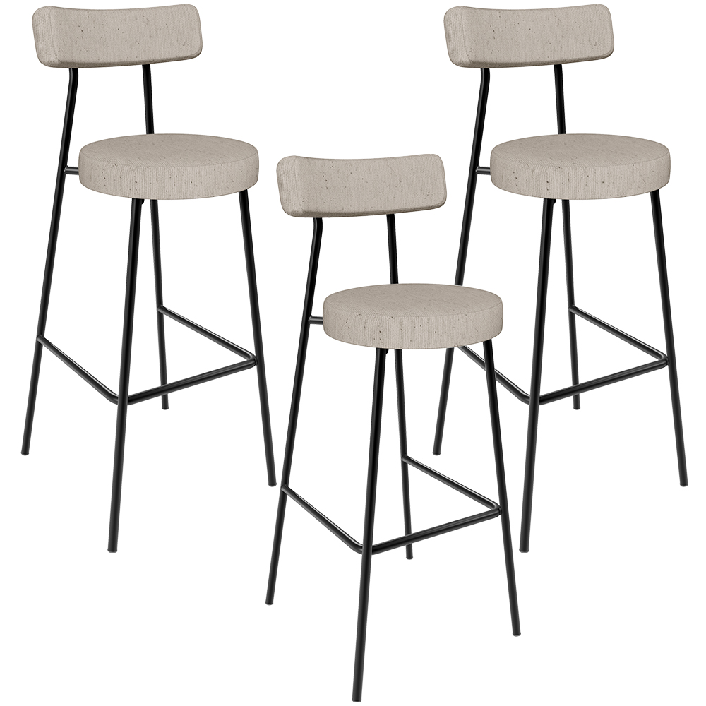 Kit 03 Banquetas Alta Bar Cozinha Sala De Jantar Em Aço Milão L02 Linho Bege - Lyam Decor