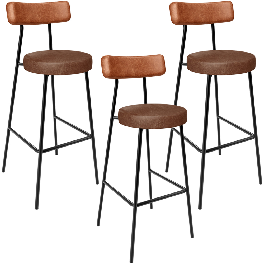 Kit 03 Banquetas Alta Bar Cozinha Sala De Jantar Milão L02 Couríssimo Camel Marrom - Lyam Decor