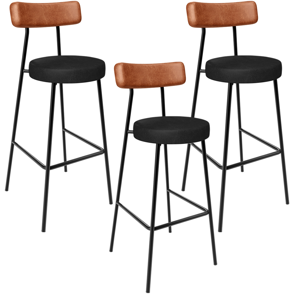 Kit 03 Banquetas Alta Bar Cozinha Sala De Jantar Milão L02 Couríssimo Camel Preto - Lyam Decor