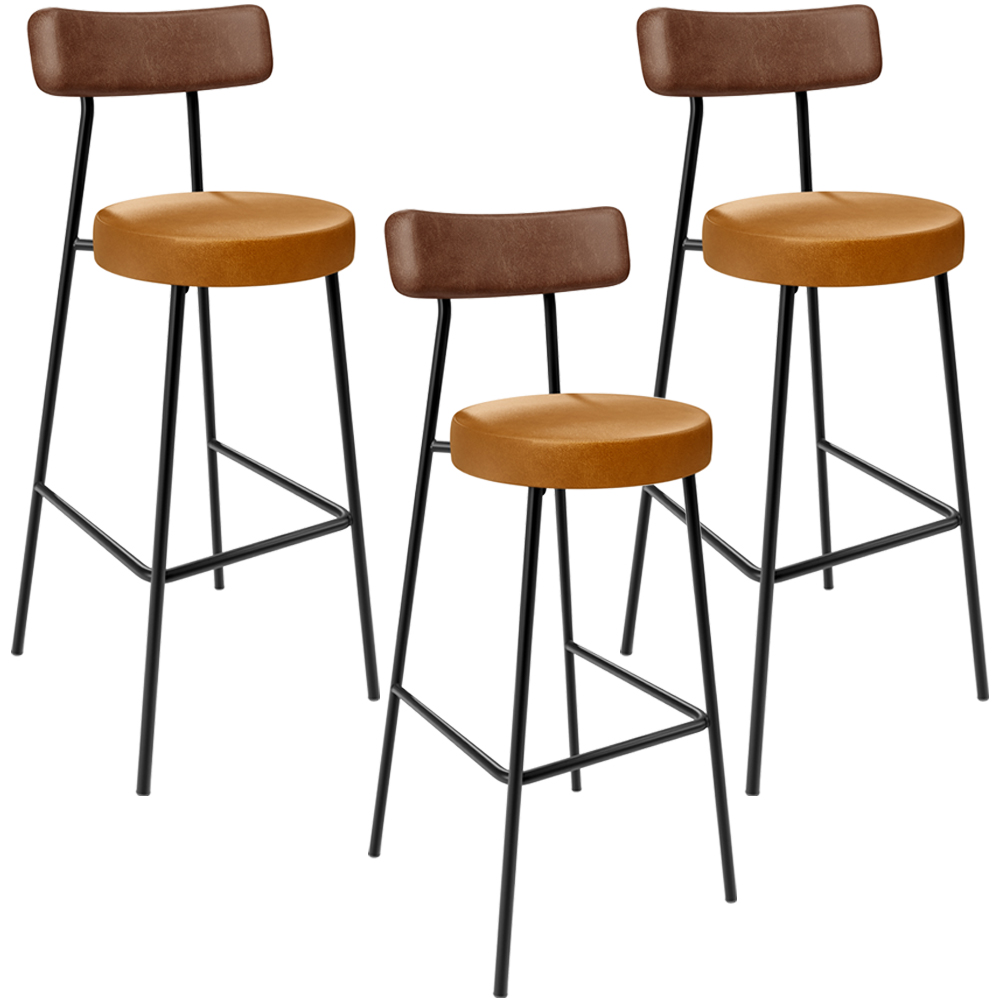 Kit 03 Banquetas Alta Bar Cozinha Sala De Jantar Milão L02 Couríssimo Marrom Whisky - Lyam Decor