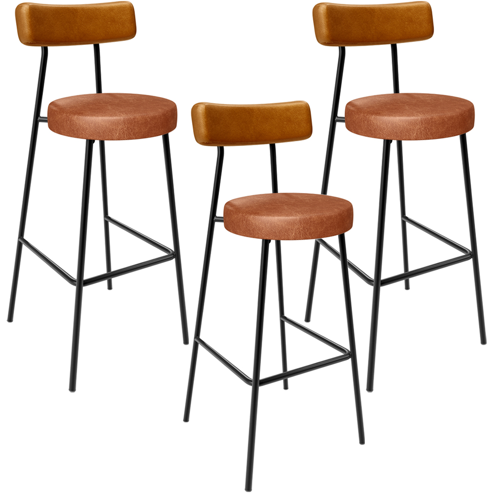 Kit 03 Banquetas Alta Bar Cozinha Sala De Jantar Milão L02 Couríssimo Whisky Camel - Lyam Decor