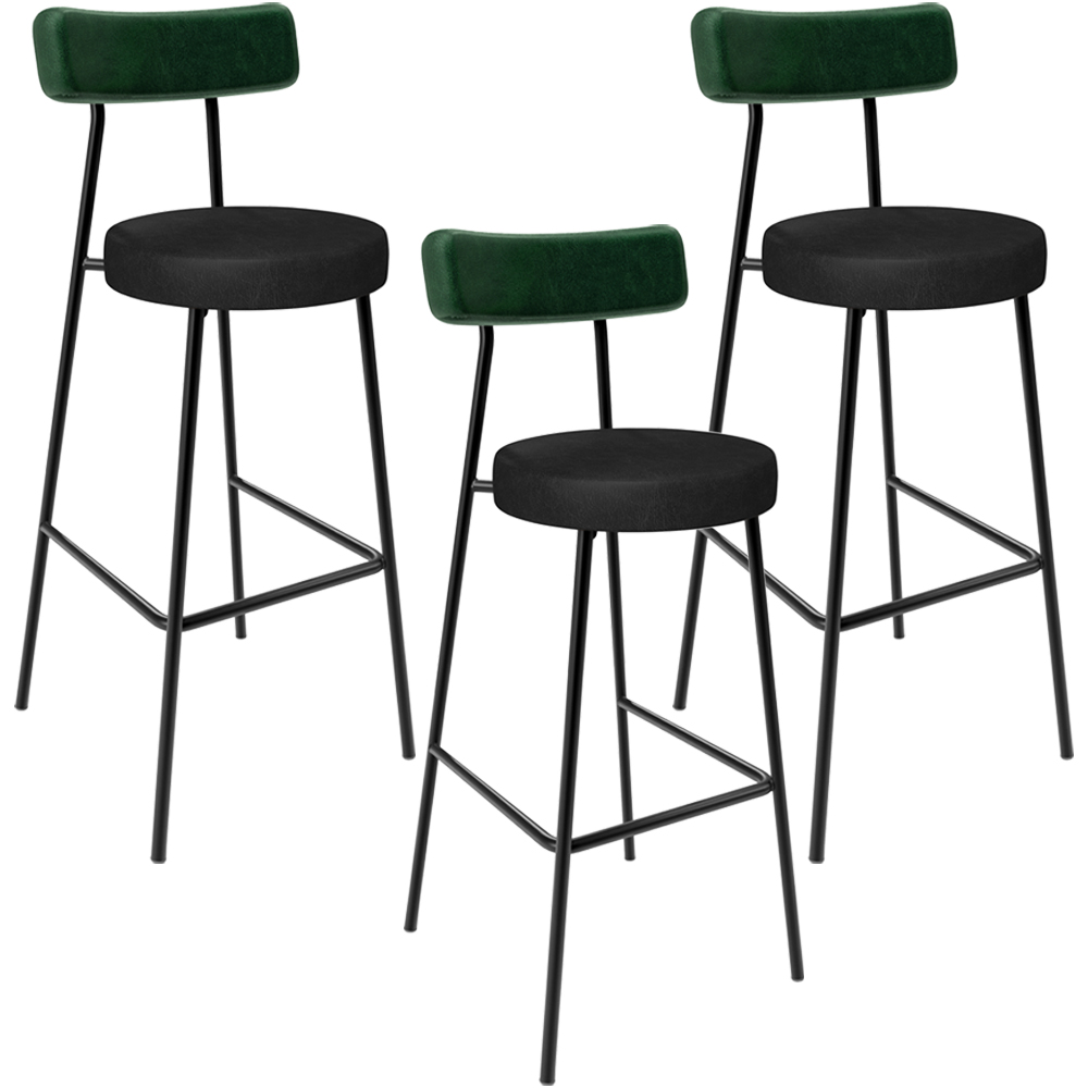 Kit 03 Banquetas Alta Bar Cozinha Sala De Jantar Milão L02 Facto Verde Couríssimo Preto - Lyam Decor