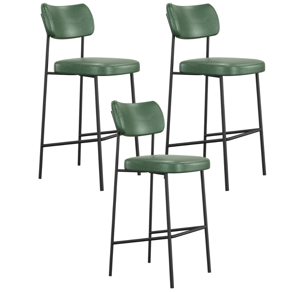Kit 03 Banquetas Alta Bar Cozinha Sala De Jantar Preto Elira L02 Couríssimo Verde - Lyam Decor