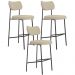 Kit 03 Banquetas Alta Bar Cozinha Sala De Jantar Preto Elira L02 Linho Bege Escuro - Lyam Decor