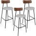 Kit 03 Banquetas Alta Bar Cozinha Sala Jantar Milão L02 Couríssimo Marrom Linho Cinza - Lyam Decor