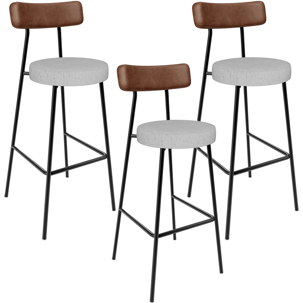 Kit 03 Banquetas Alta Bar Cozinha Sala Jantar Milão L02 Couríssimo Marrom Linho Cinza - Lyam Decor