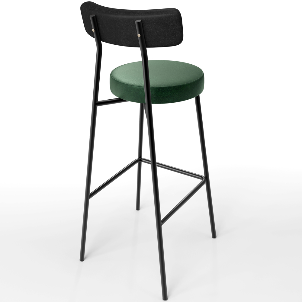 Kit 03 Banquetas Alta Bar Cozinha Sala Jantar Milão L02 Couríssimo Preto Facto Verde - Lyam Decor