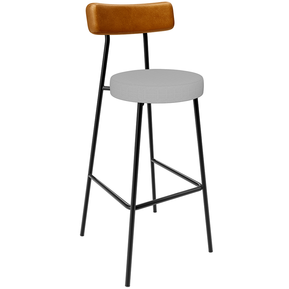 Kit 03 Banquetas Alta Bar Cozinha Sala Jantar Milão L02 Couríssimo Whisky Linho Cinza - Lyam Decor