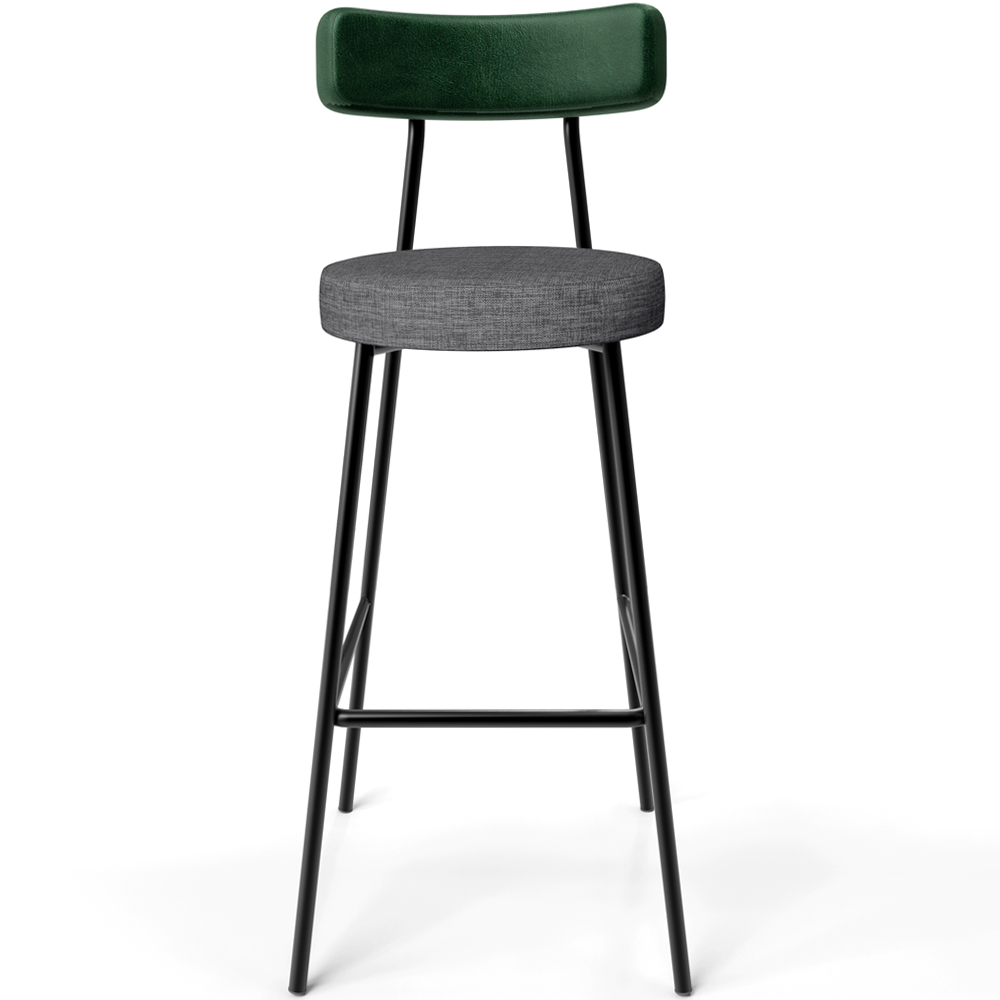 Kit 03 Banquetas Alta Bar Cozinha Sala Jantar Milão L02 Facto Verde Linho Cinza Escuro - Lyam Decor