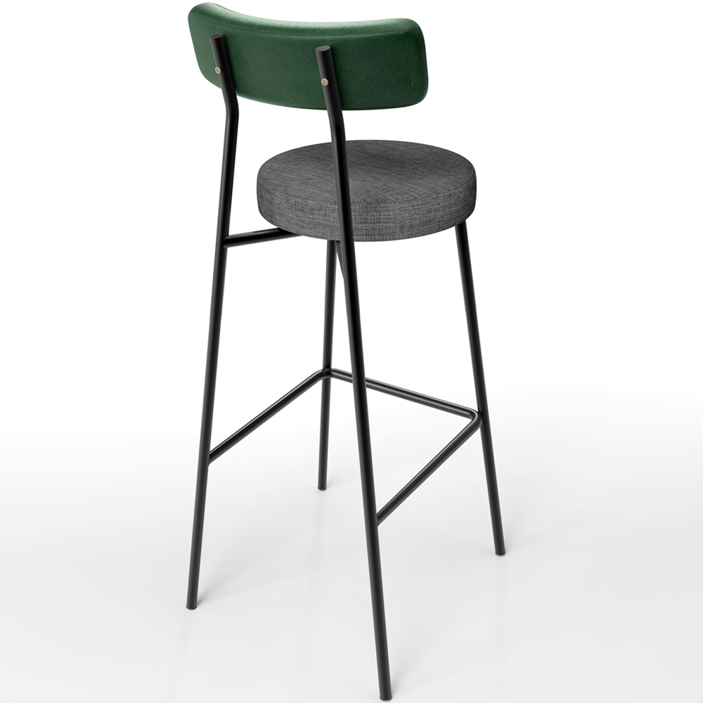 Kit 03 Banquetas Alta Bar Cozinha Sala Jantar Milão L02 Facto Verde Linho Cinza Escuro - Lyam Decor
