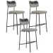 Kit 03 Banquetas Alta Bar Cozinha Sala Jantar Preto Elira L02 Couríssimo Preto Linho Cinza - Lyam Decor