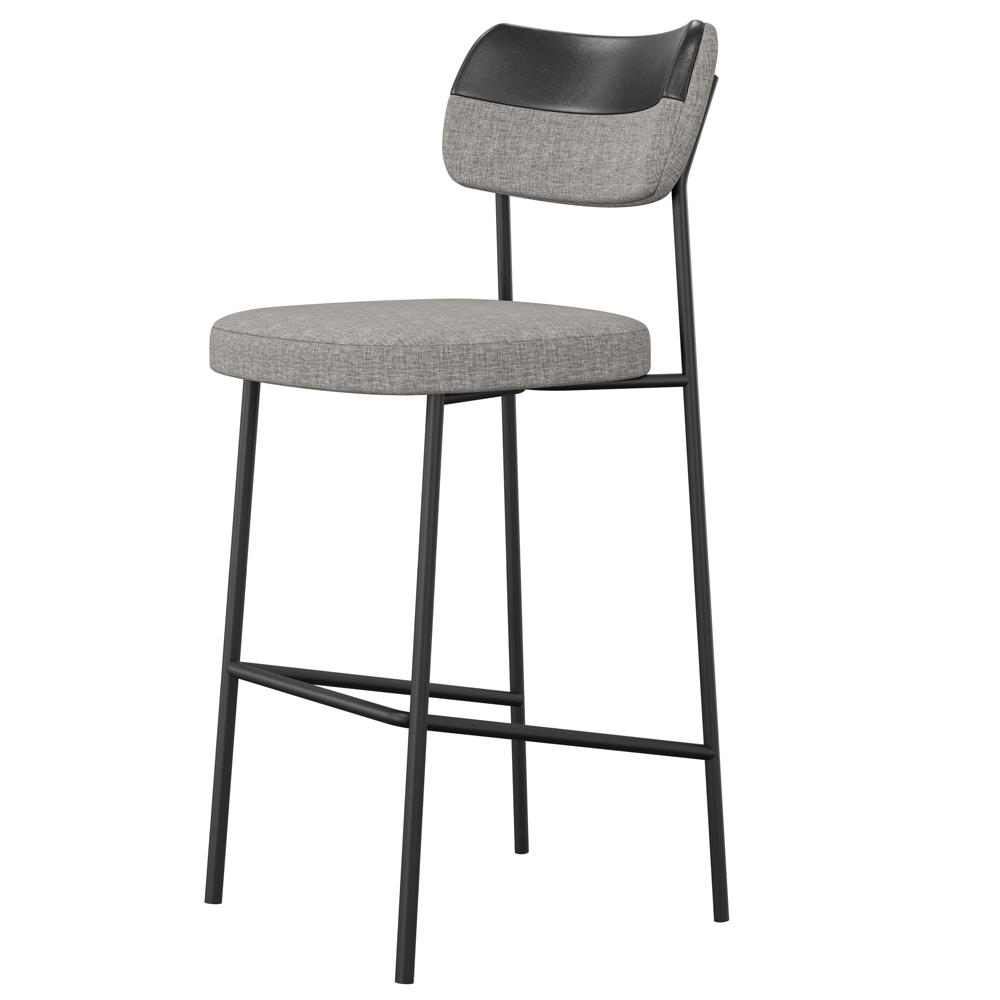 Kit 03 Banquetas Alta Bar Cozinha Sala Jantar Preto Elira L02 Couríssimo Preto Linho Cinza - Lyam Decor
