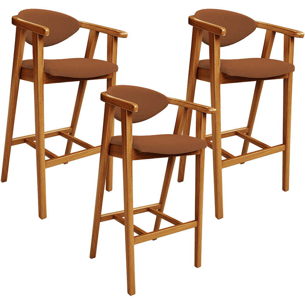 Kit 03 Banquetas Alta Cozinha Bancada Bar Sala de Jantar Fixa Cecília L02 Bouclê Terracota - Lyam