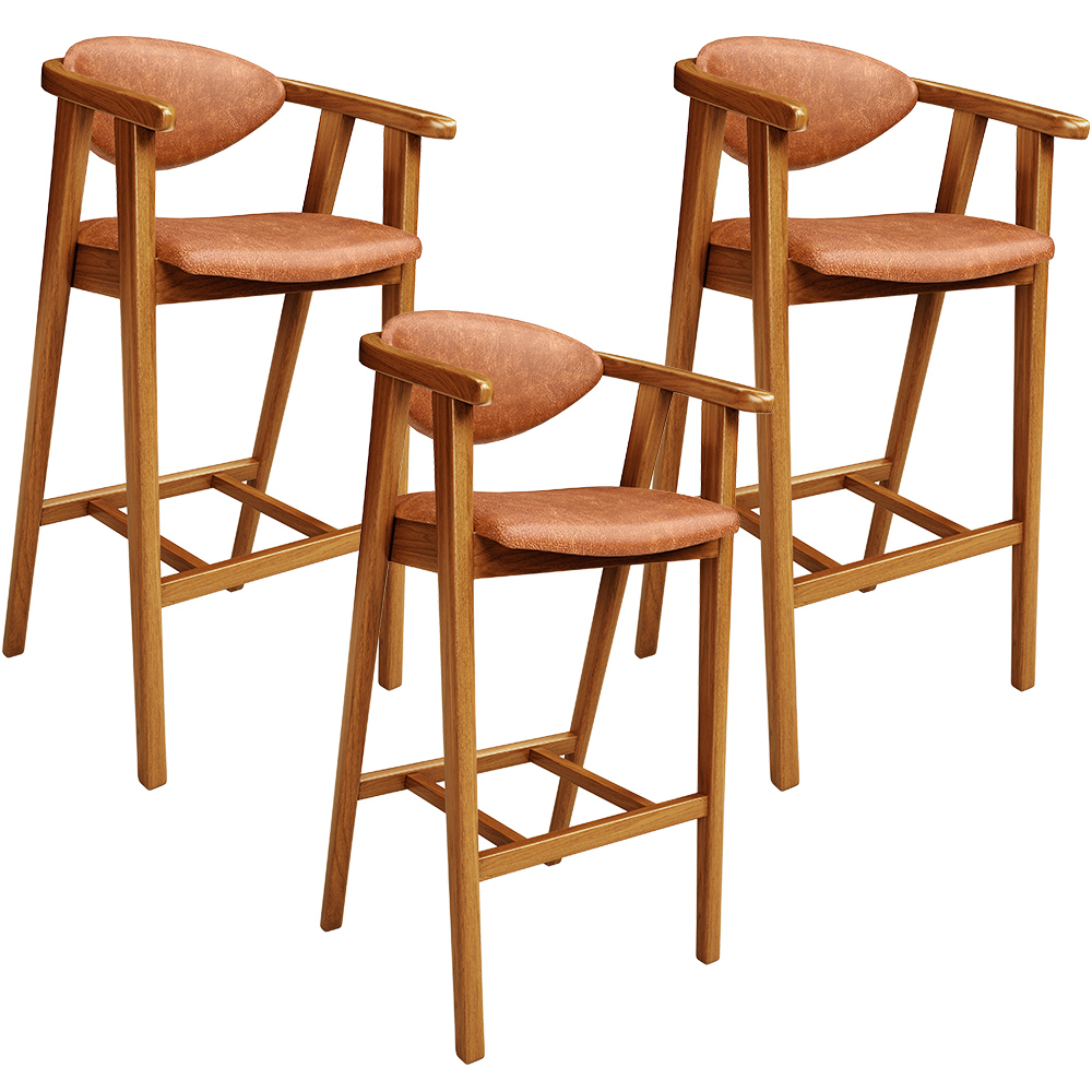 Kit 03 Banquetas Alta Cozinha Bancada Bar Sala de Jantar Fixa Cecília L02 Couríssimo Camel - Lyam