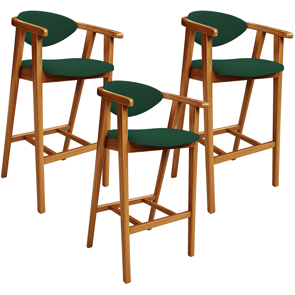 Kit 03 Banquetas Alta Cozinha Bancada Bar Sala de Jantar Fixa Cecília L02 Suede Verde Musgo - Lyam