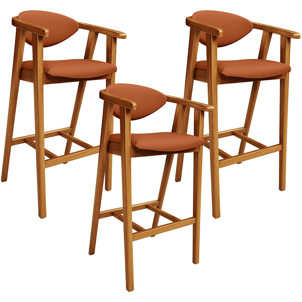 Kit 03 Banquetas Alta Cozinha Bancada Bar Sala de Jantar Fixa Cecília L02 Tecido Terracota - Lyam