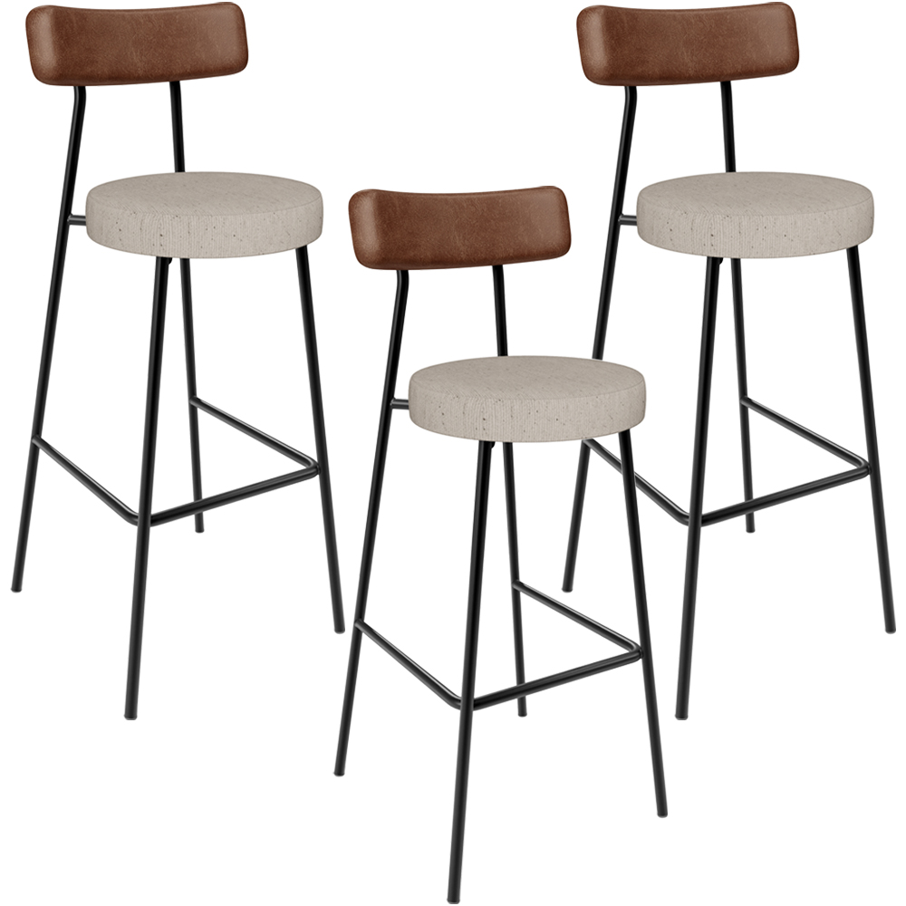Kit 03 Banquetas Alta Cozinha Bar Sala Jantar Milão L02 Couríssimo Marrom Linho Bege - Lyam Decor