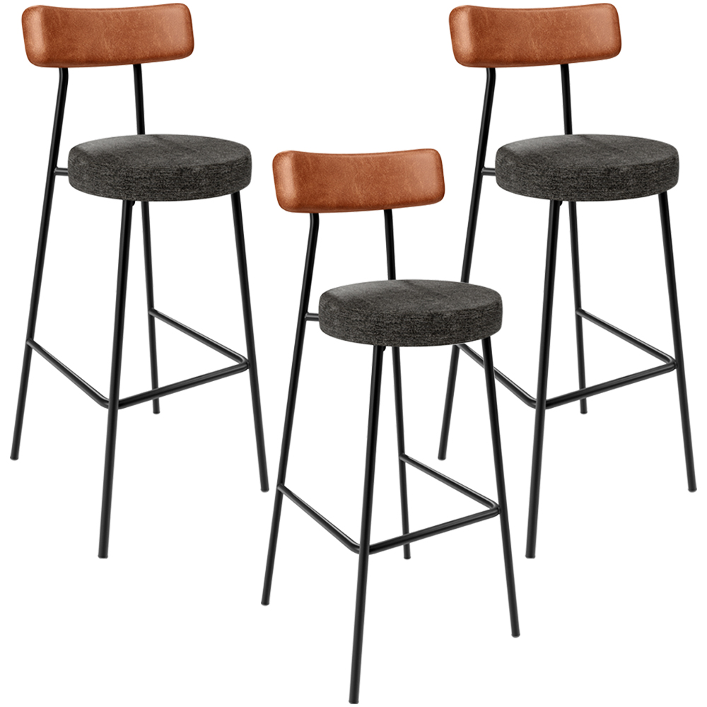 Kit 03 Banquetas Alta Cozinha Sala De Jantar Milão L02 Couríssimo Camel Linho Chumbo - Lyam Decor