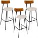 Kit 03 Banquetas Alta Cozinha Sala Jantar Aço Milão L02 Couríssimo Whisky Linho Cru - Lyam Decor