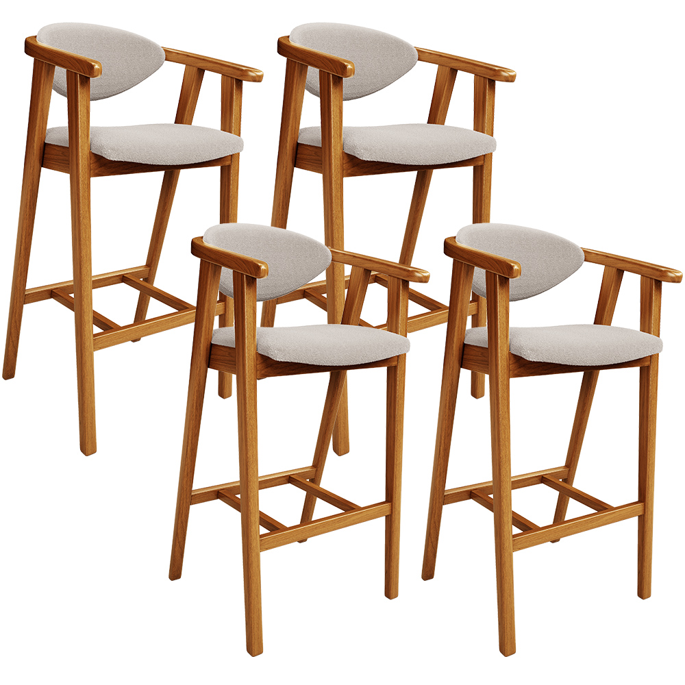 Kit 03 Banquetas Alta Para Cozinha Bancada Bar Sala de Jantar Fixa Cecília L02 Bouclê Creme - Lyam