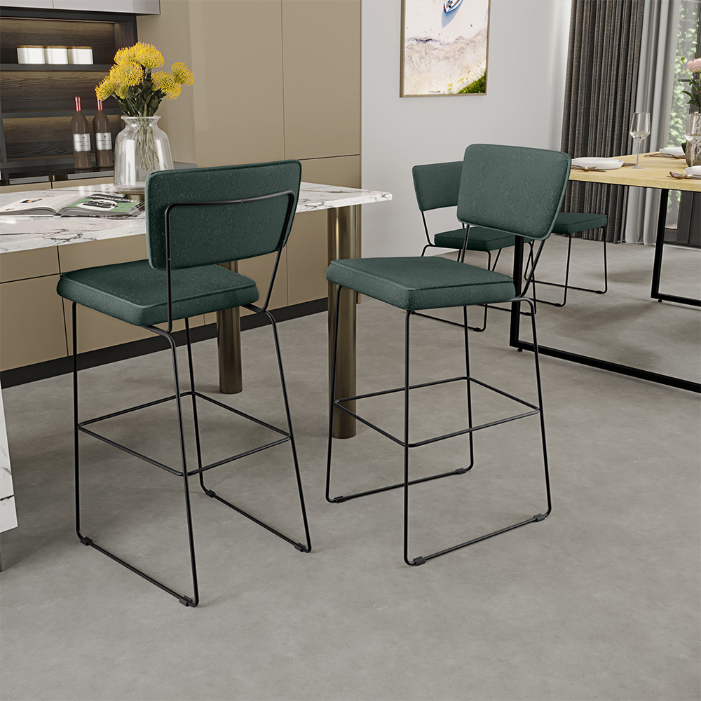 Kit 03 Banquetas Alta Para Cozinha Sala Base em Aço Fixa Allana L02 Linho Verde Musgo - Lyam Decor
