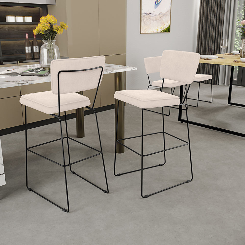 Kit 03 Banquetas Alta Para Cozinha Sala De Jantar Base Em Aço Allana L02 Suede Bege - Lyam Decor